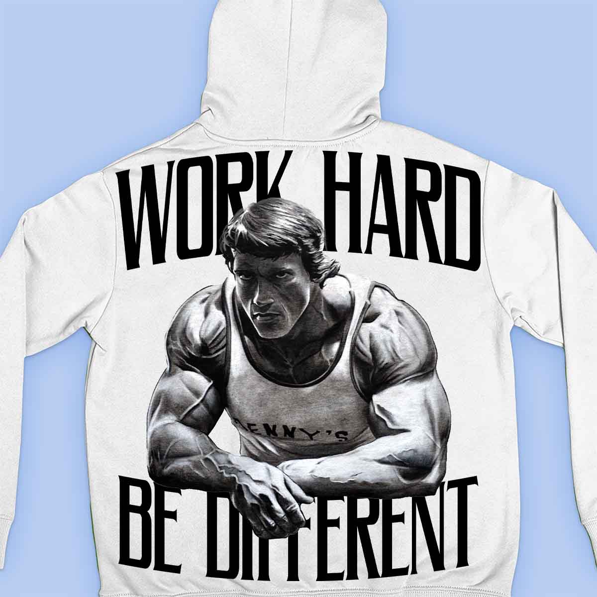 Work Hard - Sudadera con capucha premium unisex con estampado en la espalda