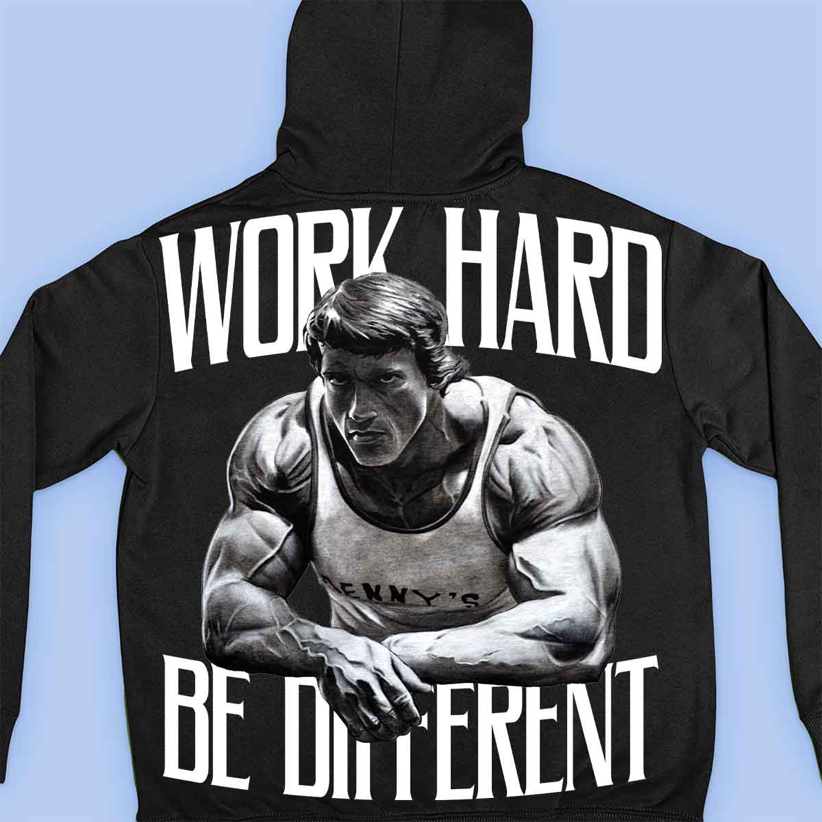 Work Hard - Sudadera con capucha premium unisex con estampado en la espalda