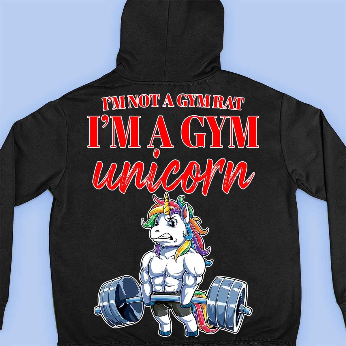 Gym Unicorn - Sudadera con capucha premium unisex con estampado en la espalda