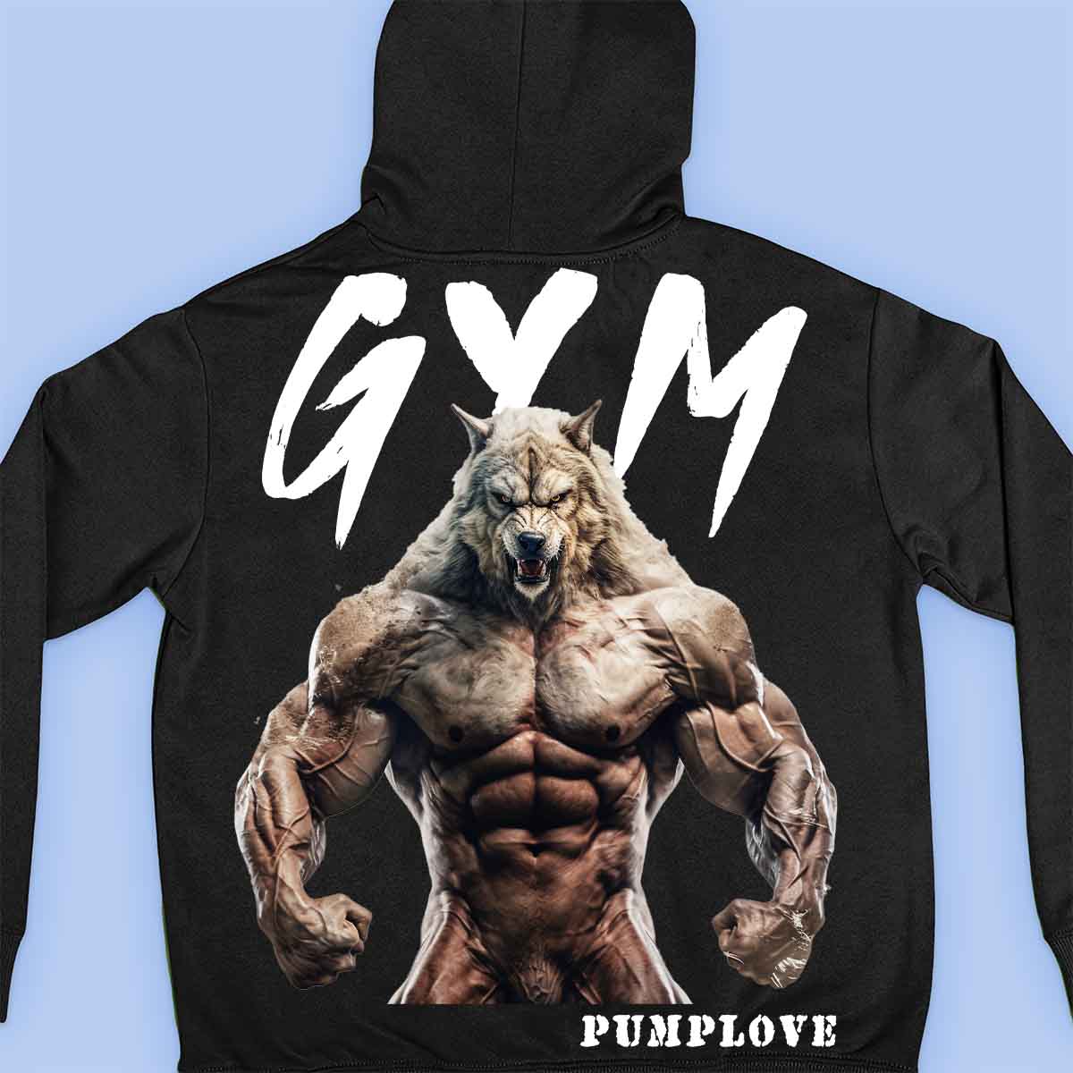 Gym Wolf - Sudadera con capucha premium unisex con estampado en la espalda