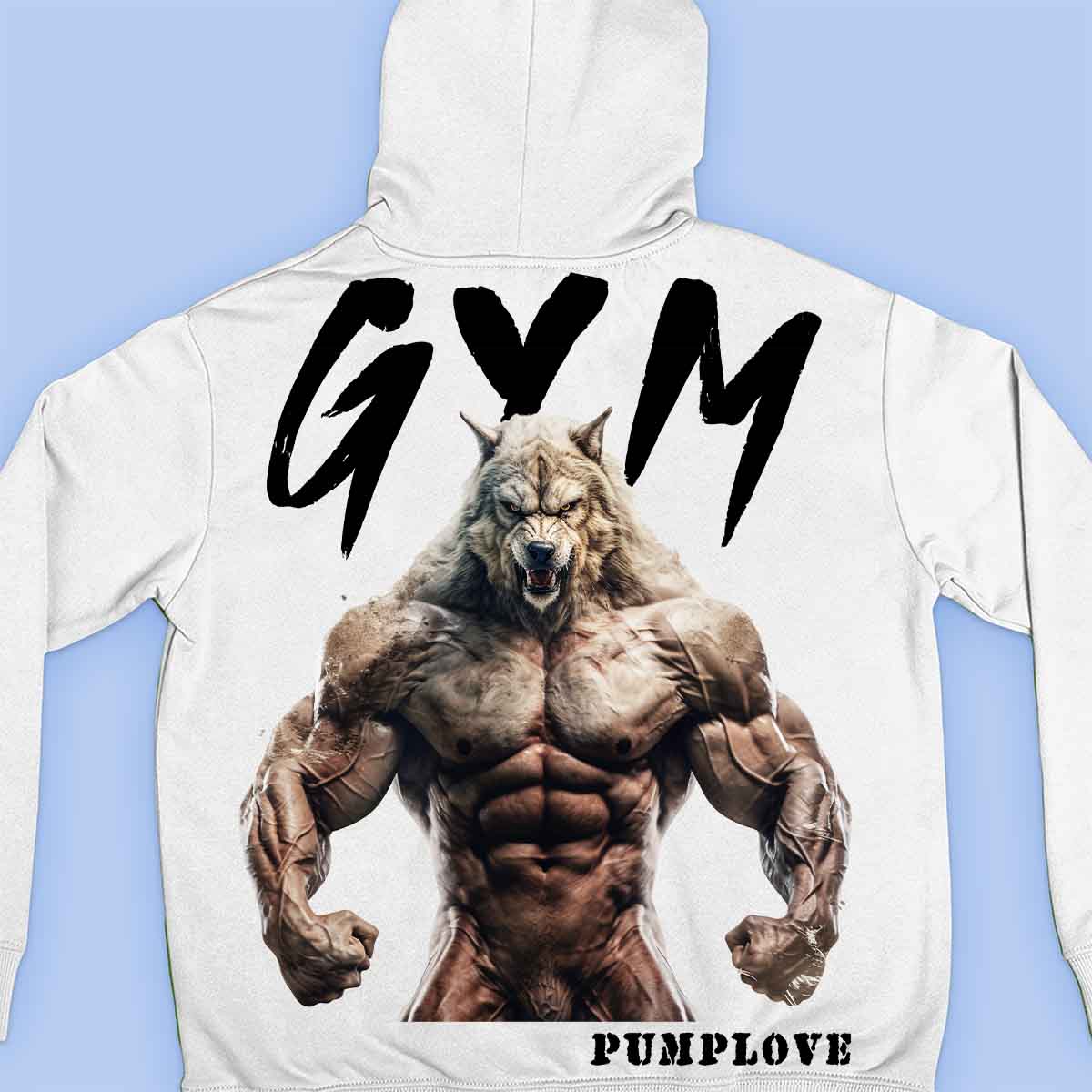 Gym Wolf - Sudadera con capucha premium unisex con estampado en la espalda