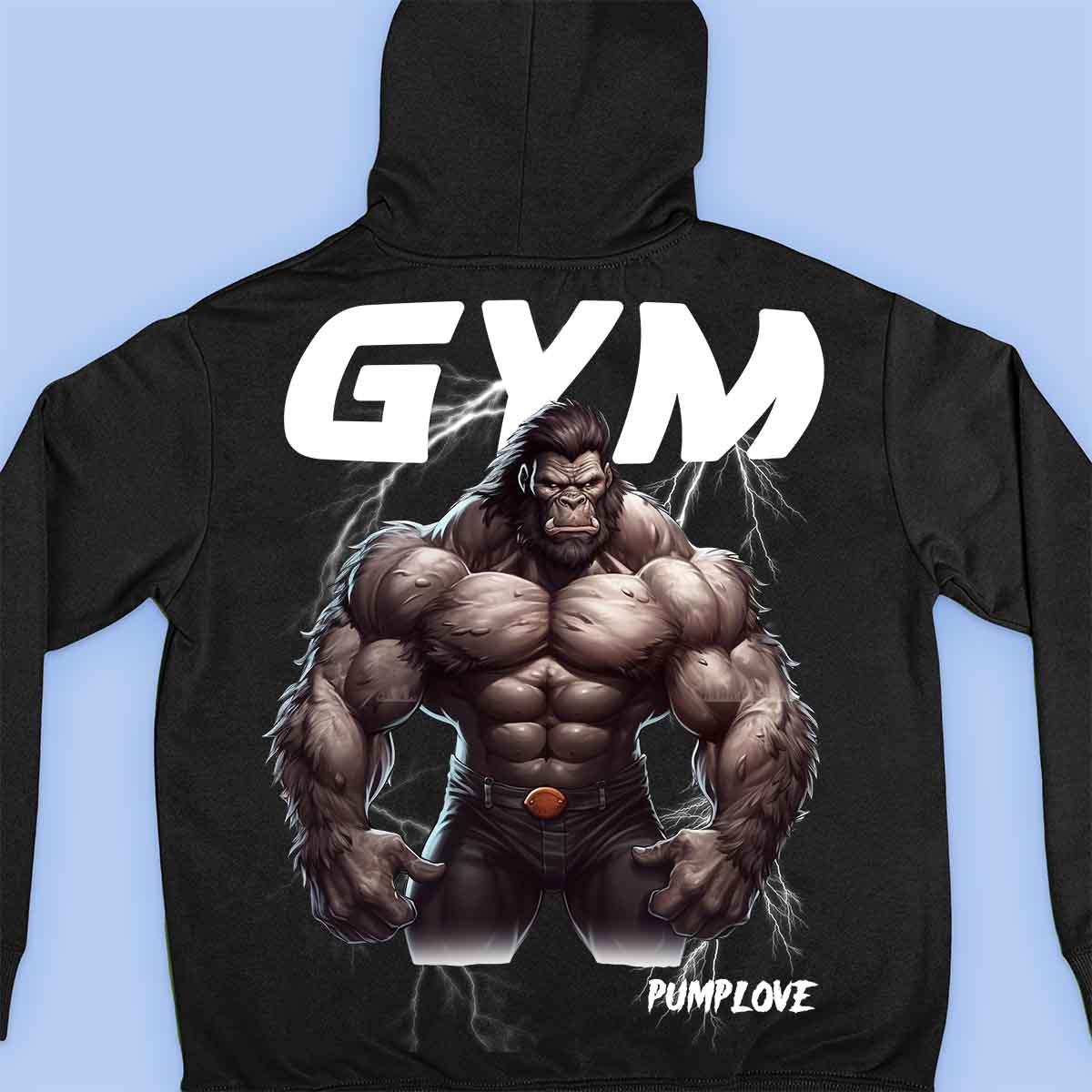 Gym Gorilla - Sudadera con capucha premium unisex con estampado en la espalda