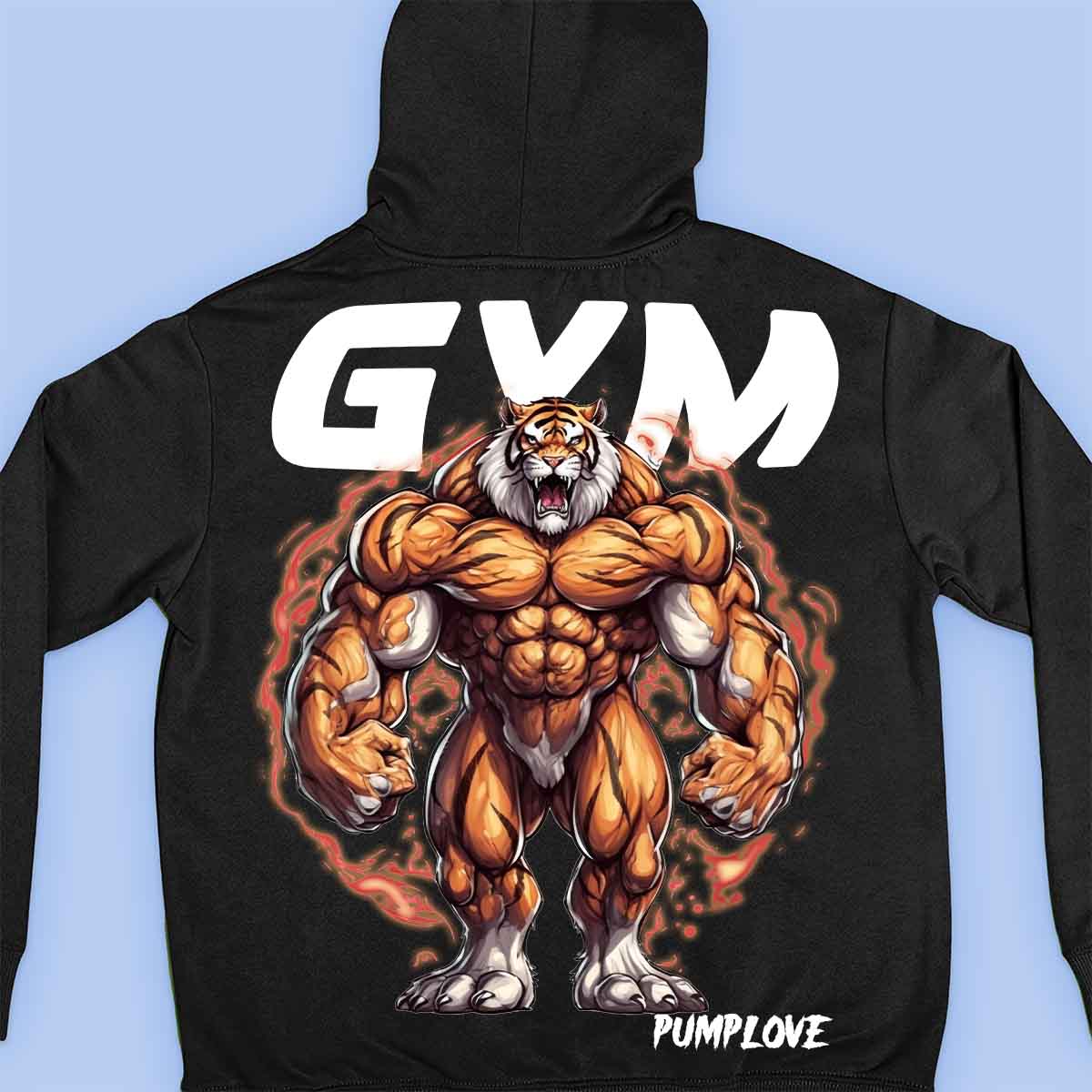 Gym Tiger - Sudadera con capucha premium unisex con estampado en la espalda