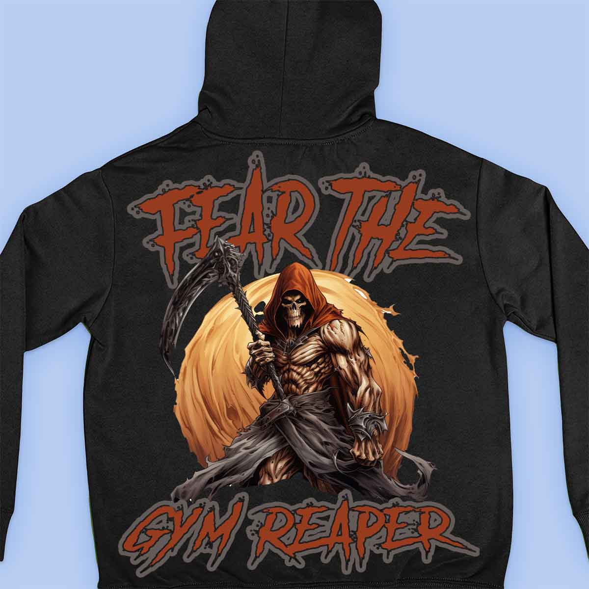 Gym Reaper - Sudadera con capucha premium unisex con estampado en la espalda