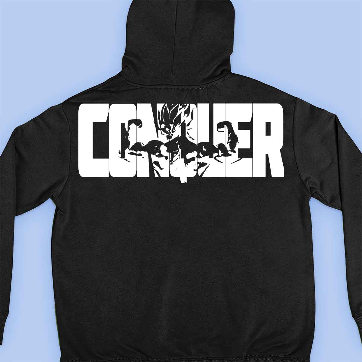 Conquer - Sudadera con capucha premium unisex con estampado en la espalda