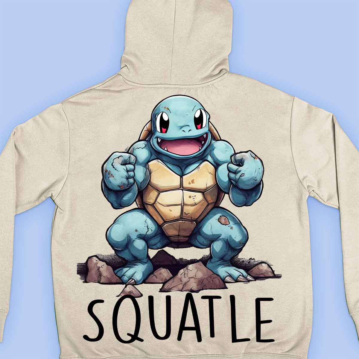 Squatle - Sudadera con capucha premium unisex con estampado en la espalda