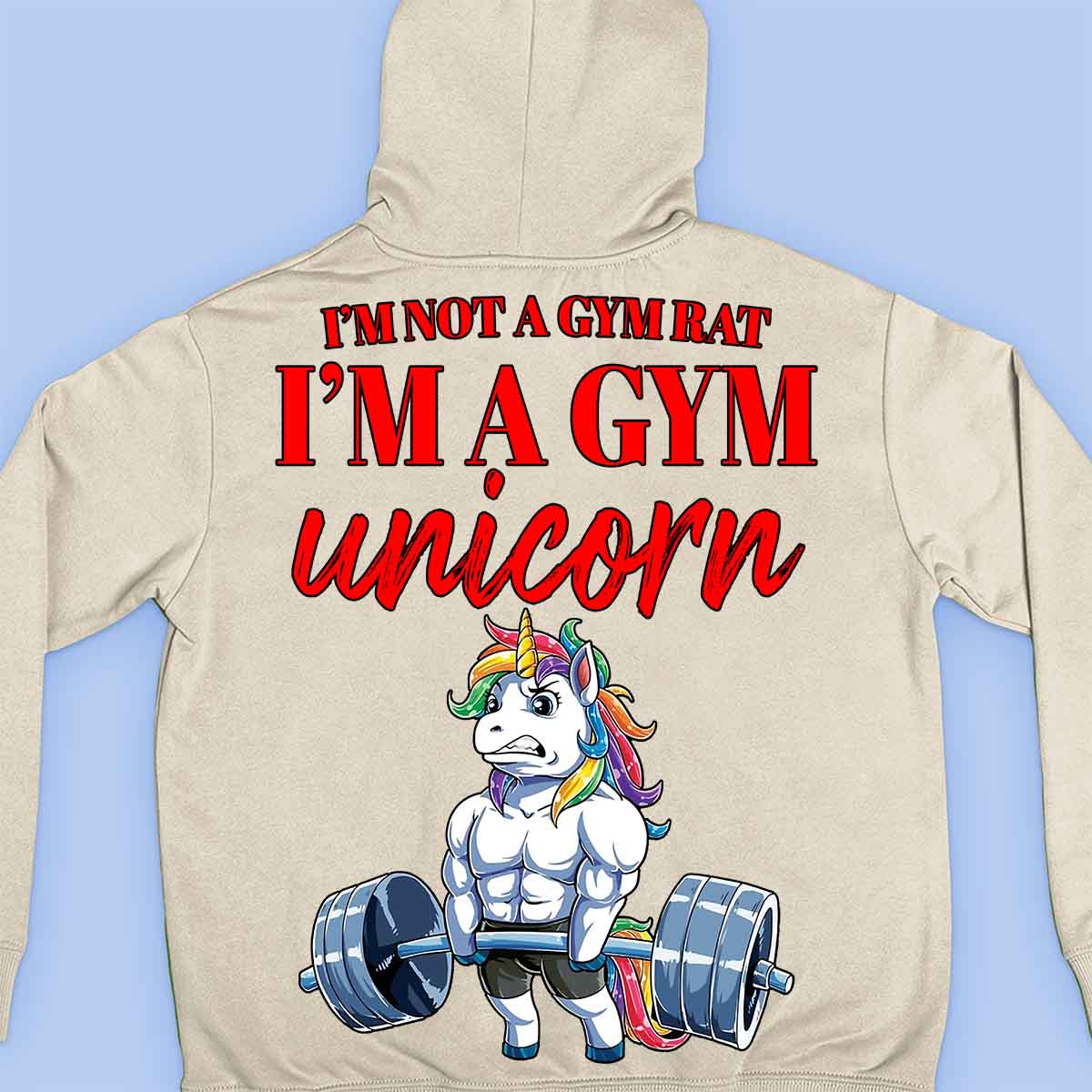 Gym Unicorn - Sudadera con capucha premium unisex con estampado en la espalda