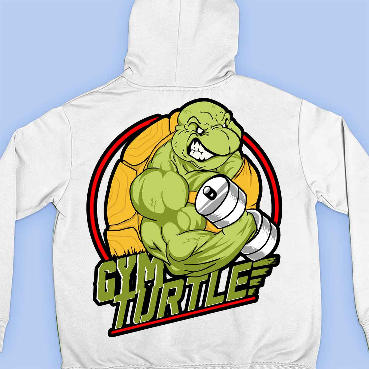 Gym Turtle - Sudadera con capucha premium unisex con estampado en la espalda