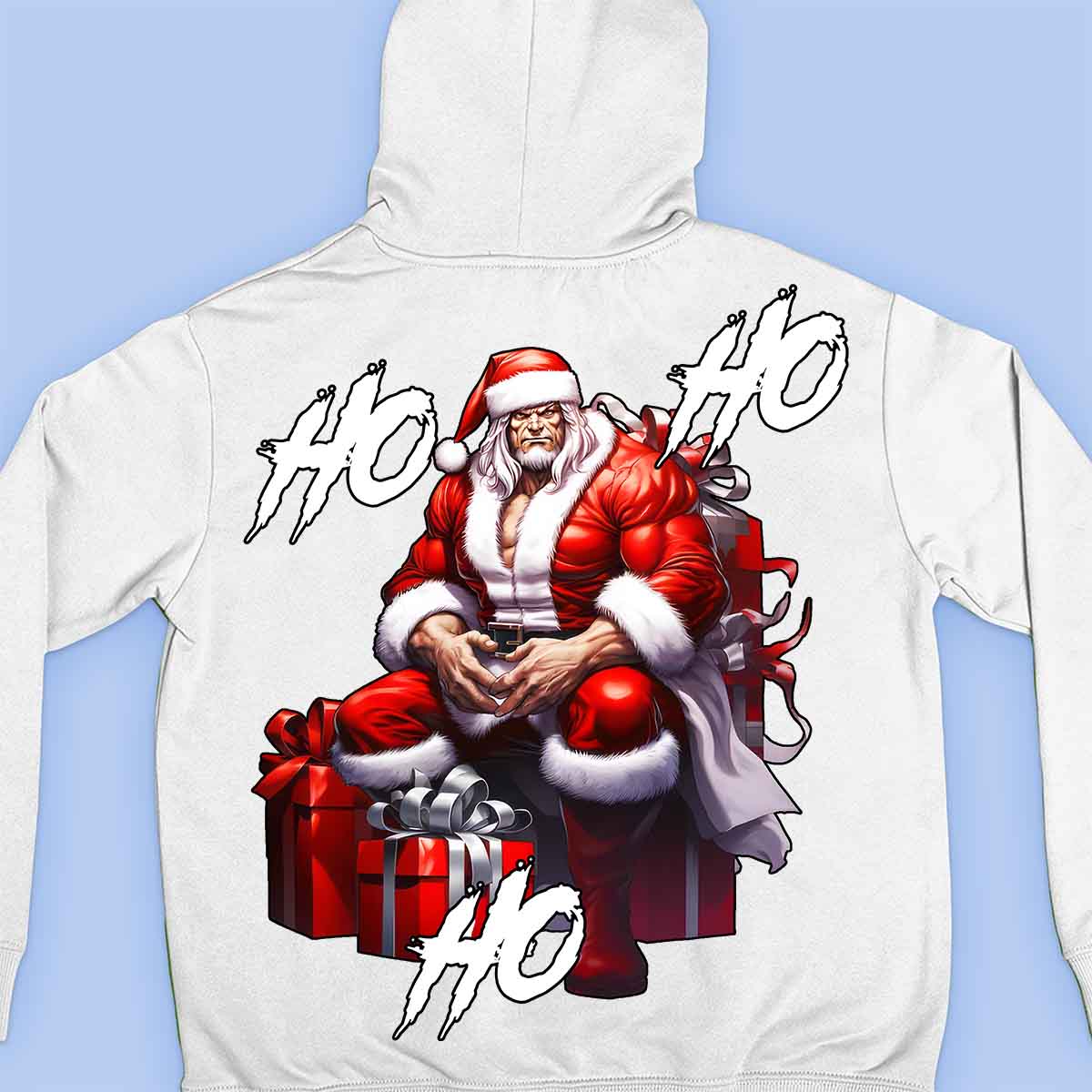 Ho Ho Ho - Sudadera con capucha premium unisex con estampado en la espalda