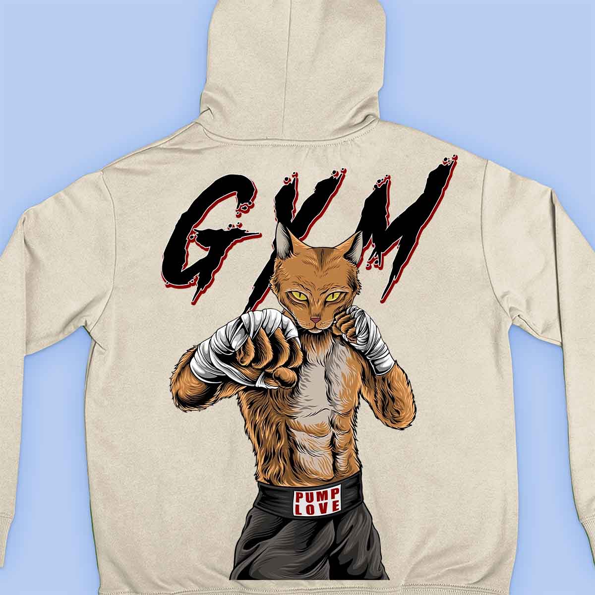 Gym Cat - Sudadera con capucha premium unisex con estampado en la espalda