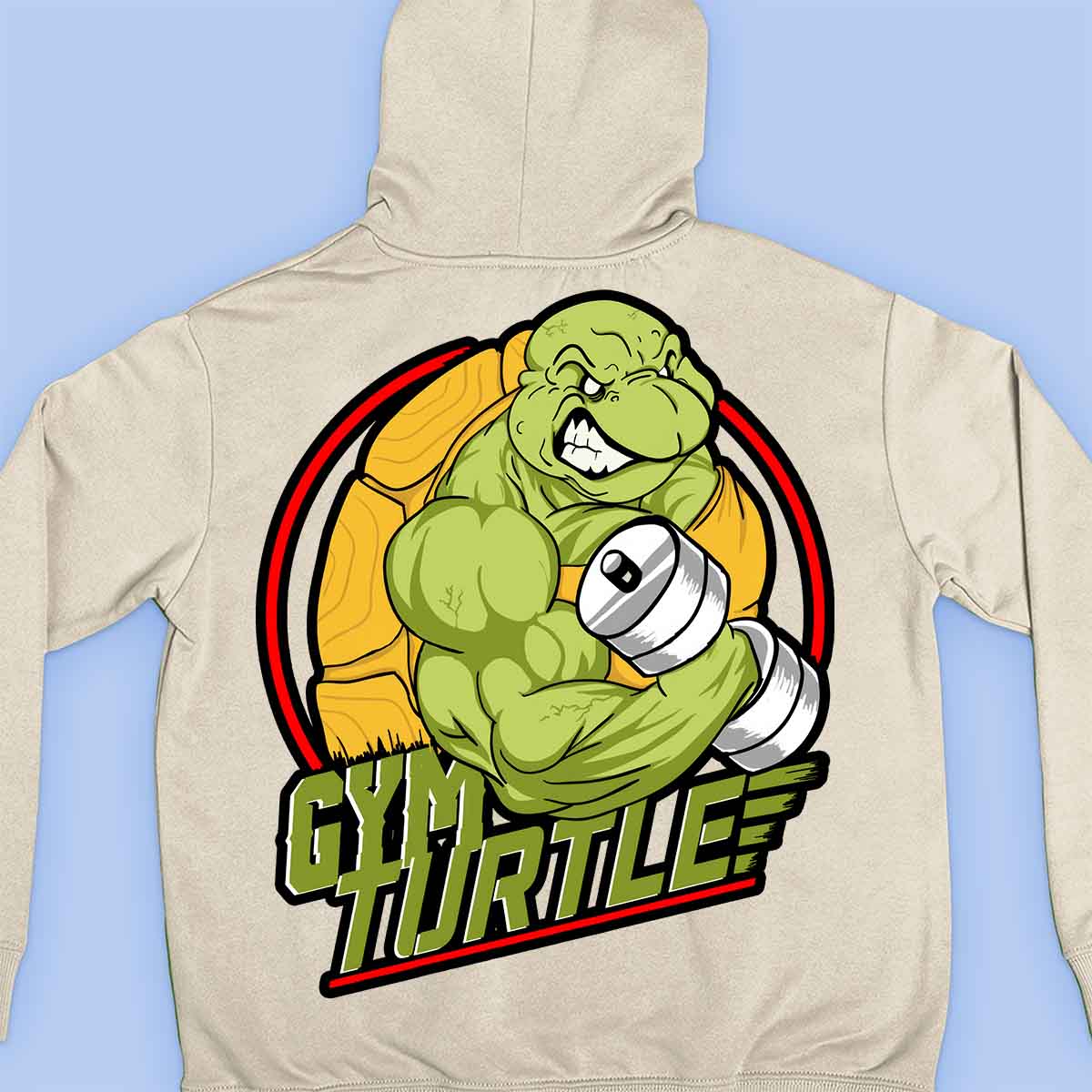 Gym Turtle - Sudadera con capucha premium unisex con estampado en la espalda