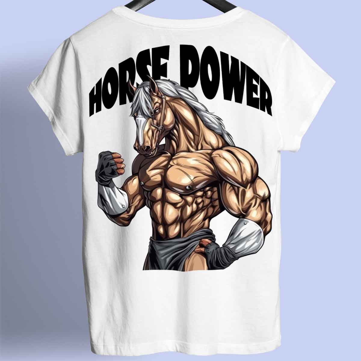 Horse Power - Camiseta premium unisex con estampado en la espalda