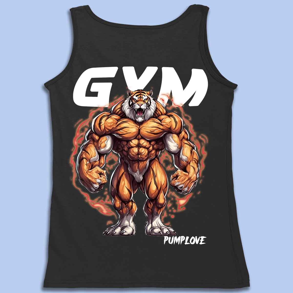 Gym Tiger - Camiseta sin mangas premium unisex con estampado en la espalda