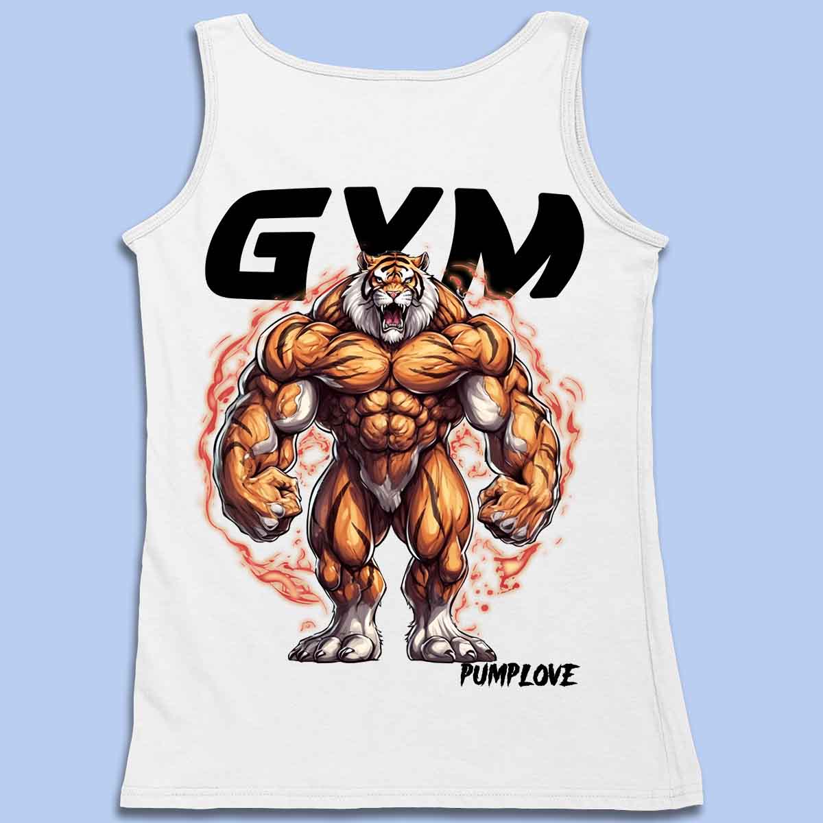 Gym Tiger - Camiseta sin mangas premium unisex con estampado en la espalda