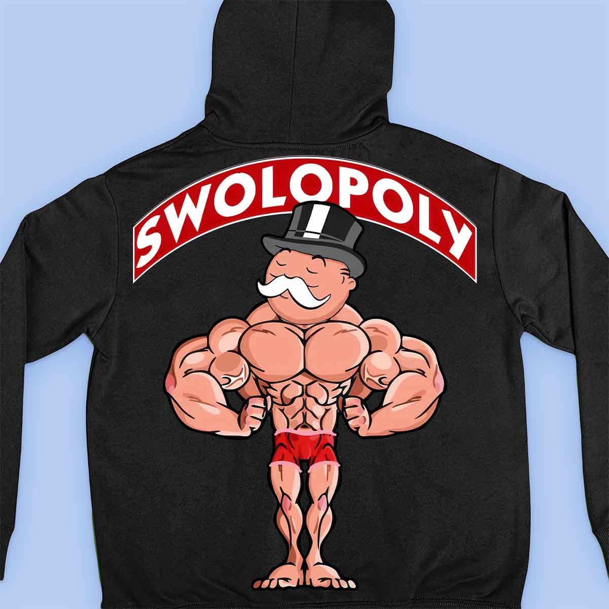 Swolopoly - Sudadera con capucha premium unisex con estampado en la espalda