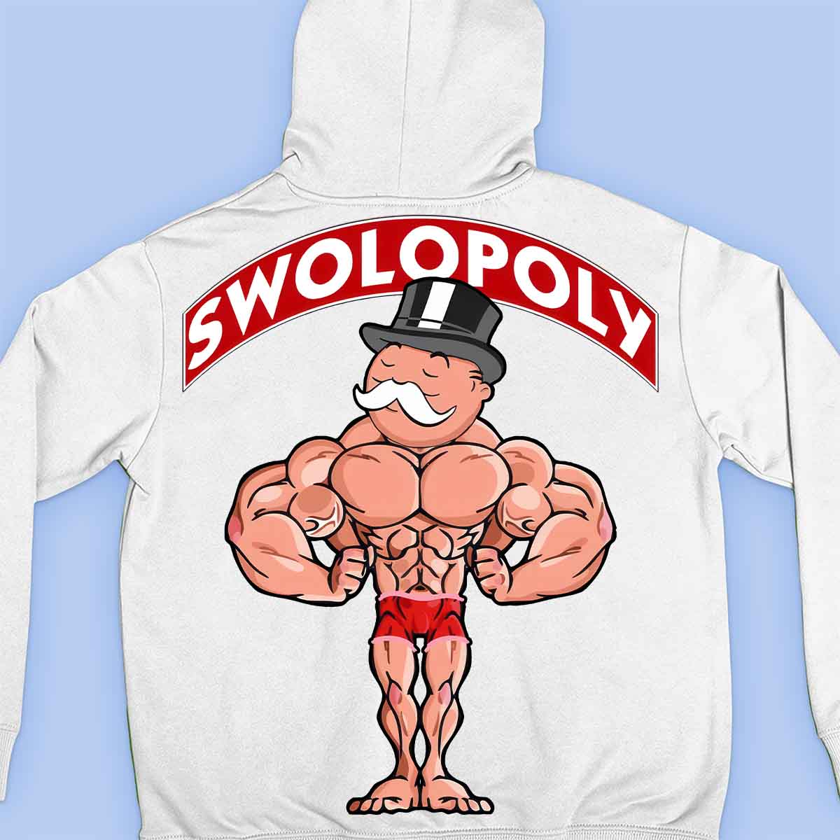 Swolopoly - Sudadera con capucha premium unisex con estampado en la espalda